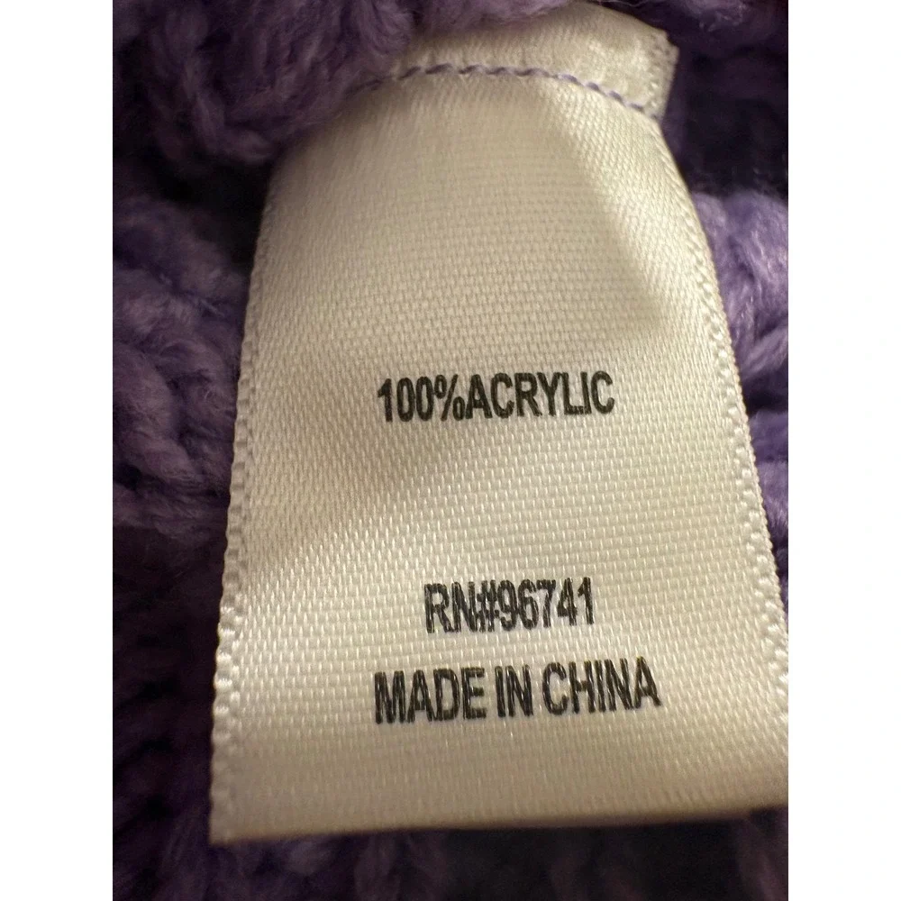 Belle Du Jour Girls Purple Knit Beanie Hat White Faux Fur Pom Pom New NWT